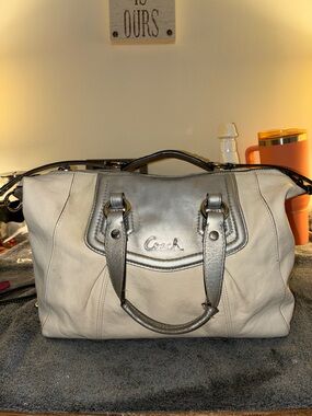 Coach Ashley-Cream Leather Satchel with Silver Accents